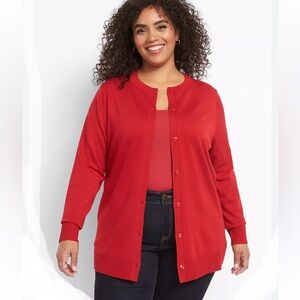 NWT Lane Bryant Red Festive Front Button Down Holiday Cardigan Sweater sz 22-24